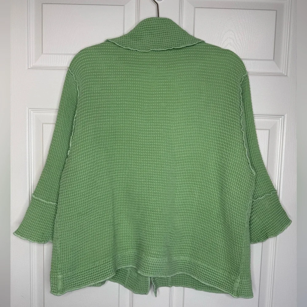 FOCUS Waffle Knit Button Jacket Pistachio Green Size L 100% Cotton Textured - Picture 3 of 11